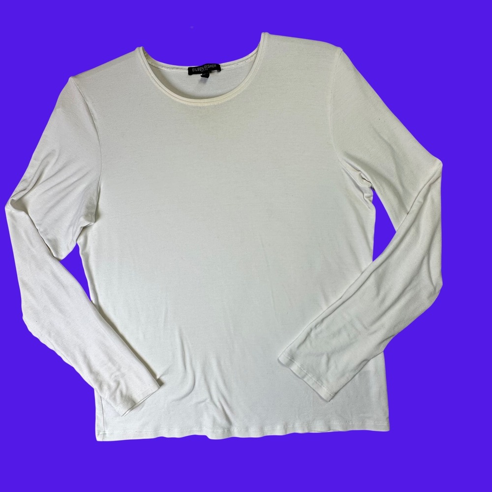 Eileen Fisher Petite Cream Long Sleeve Crewneck Top Minimalist‎ PS Capsule